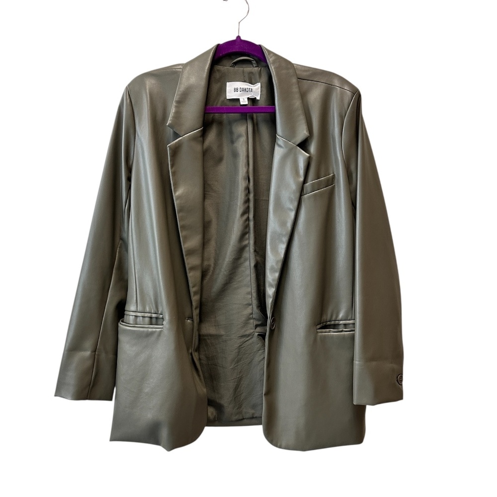 BB Dakota Women's Faux Leather Blazer Jacket Gray Size S Small